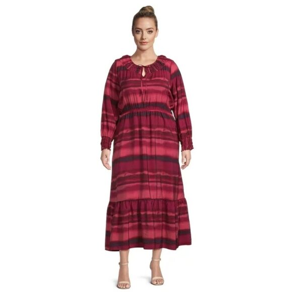 Terra & Sky Dress Peasant Tiered Long Sleeve Maxi Tuscan Rose Womens Plus Size - Picture 1 of 9